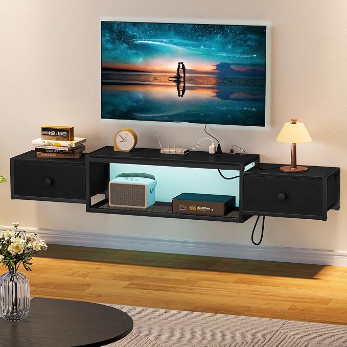 Snughome 63" Floating TV Stand, Floating TV Shelf with Power Outlets - Image 2