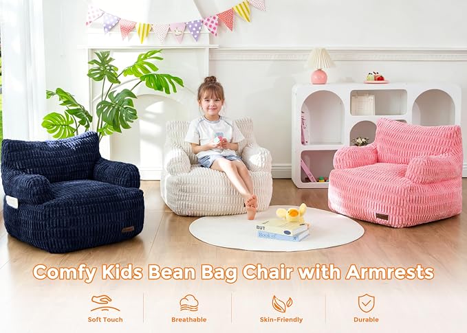 MAXYOYO Kids Bean Bag Chair, Comfy Bean Bag Sofa with Filler | Bean Bag Chair for Boys and Girls, Lazy Sofa with Pocket Floor Chair for Gaming, Reading, Navy - Image 5