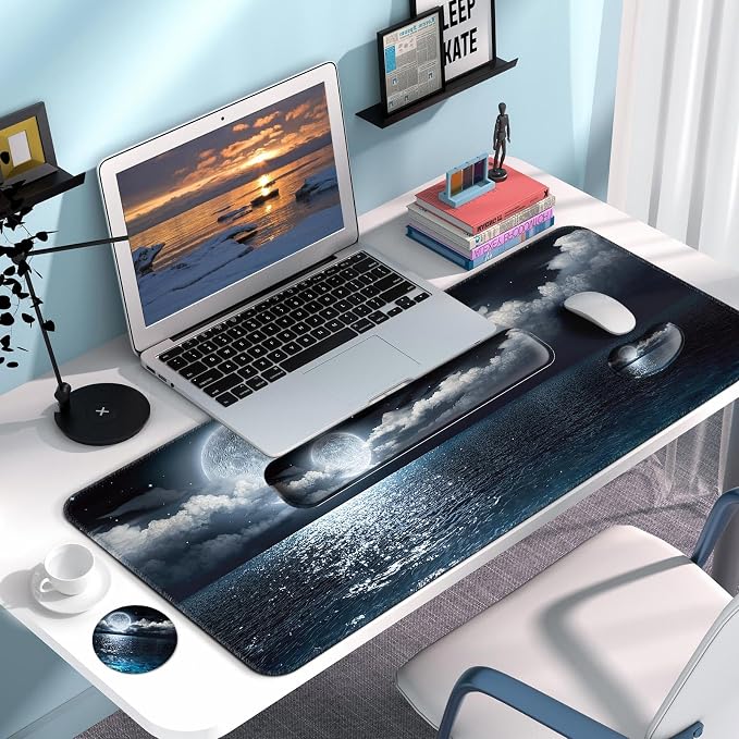 4 in 1 Mouse Pad and Keyboard Wrist Rest,Large Desk Mat,Coaster Set-Ocean - Image 7