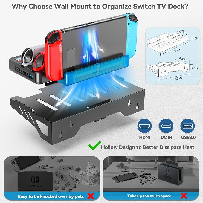 Switch Dock Wall Mount with Joy-Con Charger and Pro Controller Holder - Image 3