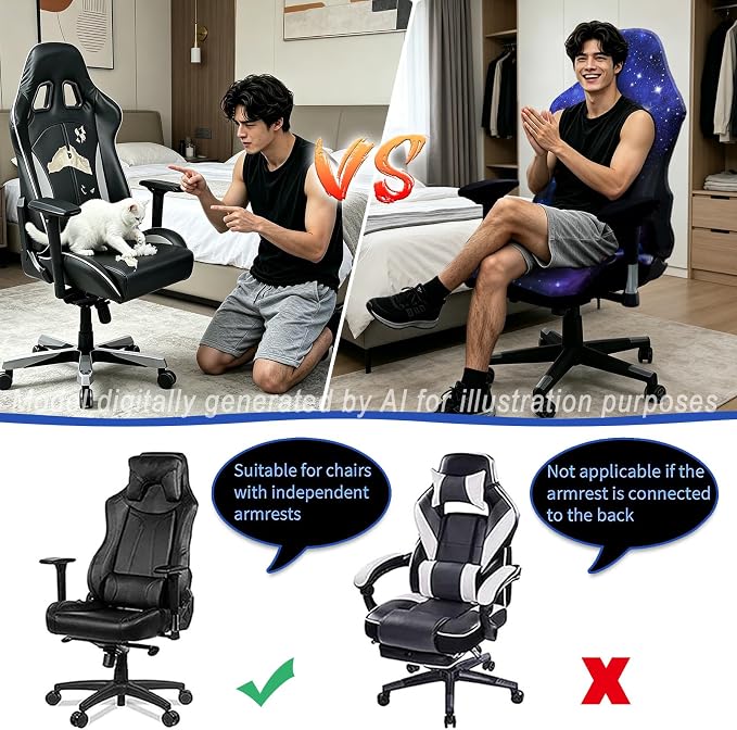 Gaming Chair Covers, 3D Printing Stretch Fit Scratch Resistant | Easy to install, Soft Breathable, Cat Scratch Proof, Washable Gaming Chair Seat Cover with Armrest Cover (No Chairs)(L) - Image 7