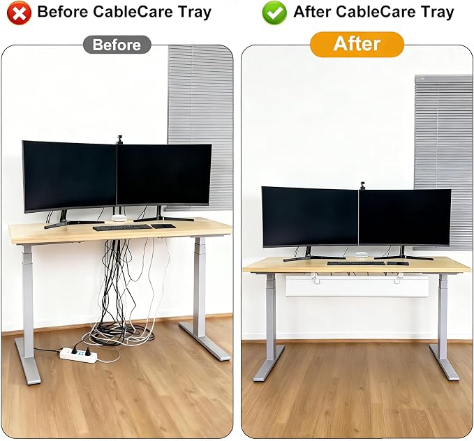 Oxford Cloth Under Desk Cable Management Tray,No-Drill 36" Desk Cable Management Organizer with Clip/Screw Installation,Fabric Cable Management for Home,Office & Gaming Computer(White) - Image 9