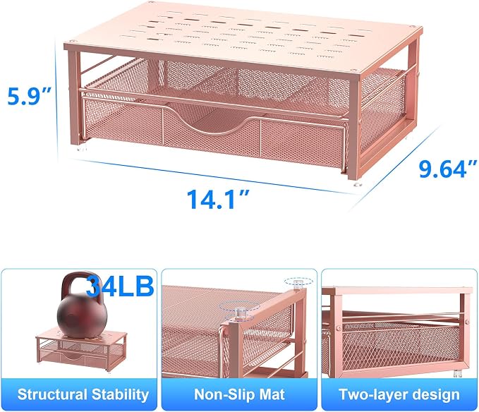 gianotter Computer Monitor Stand Riser with Drawer | Desk Organizers and Accessories Desk Accessories & Workspace Desktop Organizers Storage for Printer Stand (Rose Gold) - Image 5