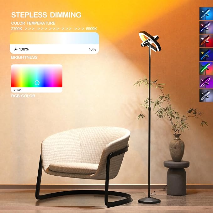 Smart Floor Lamp RGB with Alexa Compatibility, 70.8" LED Standing Lamp with Dual Adjustable Ring Lights, Music Sync, Timer, App & Remote Control, Modern Corner Lamp for Bedroom Living Room Gaming Room - Image 6