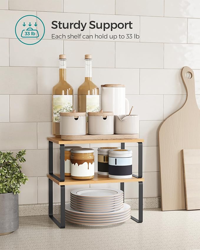 SONGMICS Cabinet Organizer Shelf, Set of 2 Spice Rack, Kitchen Storage - Image 5