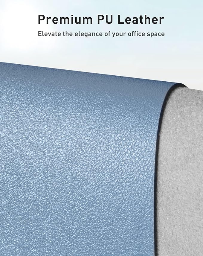 Aothia Faux Leather Desk Mat - Large Mouse Pad, Non-Slip PU Leather Blotter, Waterproof Writing Surface for Office and Home (Denim Blue, 42" x 17") - Image 2