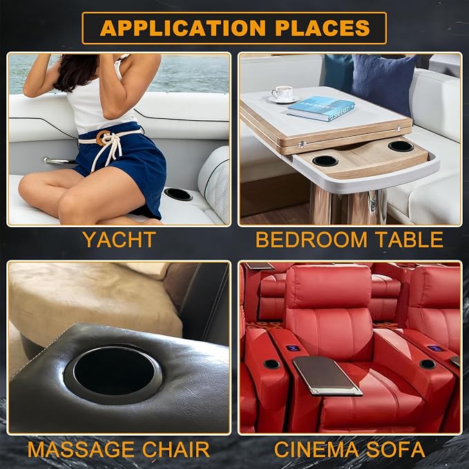 Cup Holder Insert 2pcs Black Sofa Cup Holder, 3.3 inch Plastic Drop in Beverage Drink Can Holder for Boat, Yacht, Couch, Cinema Sofa, Cars - Image 9