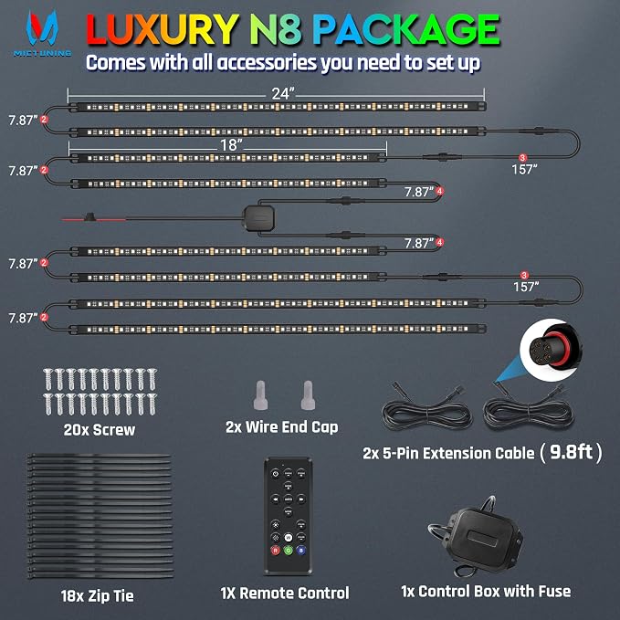 MICTUNING N8 RGBW Underglow Light for SUVs, App/Remote Control - Image 8