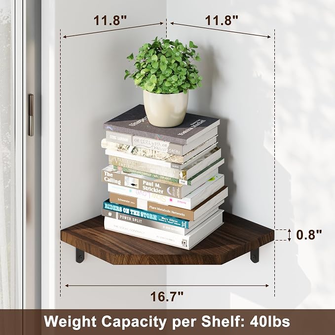 Alsonerbay Pine Wood Corner Shelves with Cord Hole 2-Pack, Carbonized Black - Image 2