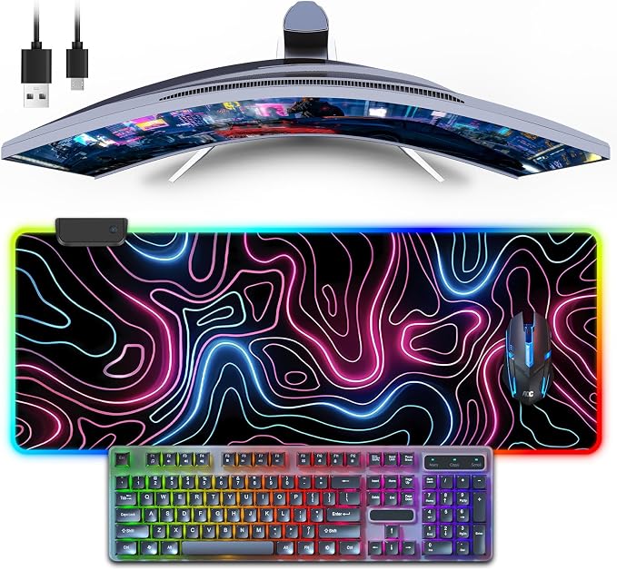 Mouse Pad 31.5 X 11.8 Inches RGB Mouse Mat with 13 Light Modes | Touch Control, Large Gaming Mousepad with Non-Slip Rubber Base for Office & Game, Model-J by FoBianJie