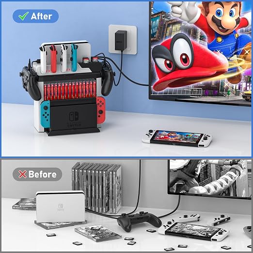 Switch Game Storage with Controller Charger for Nintendo Switch & OLED Model, MLIFEMFUL Switch Charging Dock Charges 6 Joycons, Switch Gaming Accessories Holder Desk, Switch Game Gift Card Organizer - Image 5