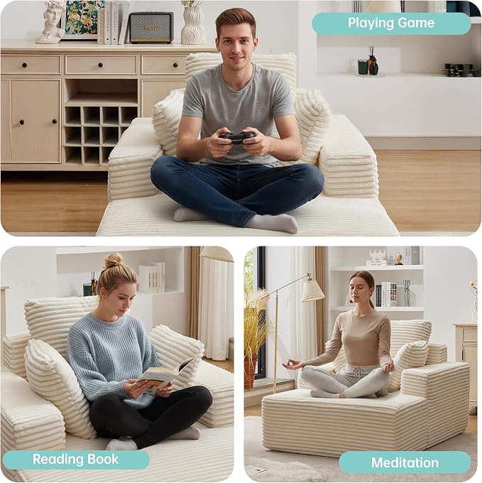 Boneless Chaise Lounge Chair, 54" Oversized Cloud Couch Sofa with Deep Seat, Plush Corduroy Reading Chair for Living Room, Bedroom, Reading Nook, Apartment, Gaming Room & Movie Nights, Beige - Image 6