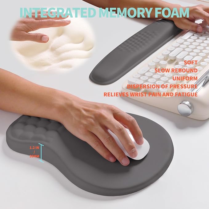 2-in-1 Ergonomic Set, Wave Rise Keyboard Wrist Rest and Massage Bulge Slope Mouse Pad Wrist Support, Cushion Memory Foam Integrated to Relieve Wrist Pain, Deep Gray - Image 4