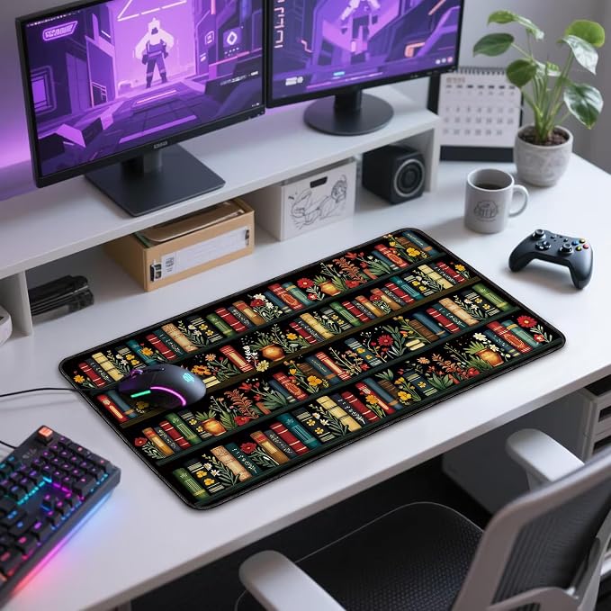 Vintage Bookshelf Large Gaming Mouse Pad Desk Mat 31.5"x15.7" | Extended Mousepad, Non-Slip Rubber Base , Stitched Edges, for Computer/Laptop/Office/Home - Image 7