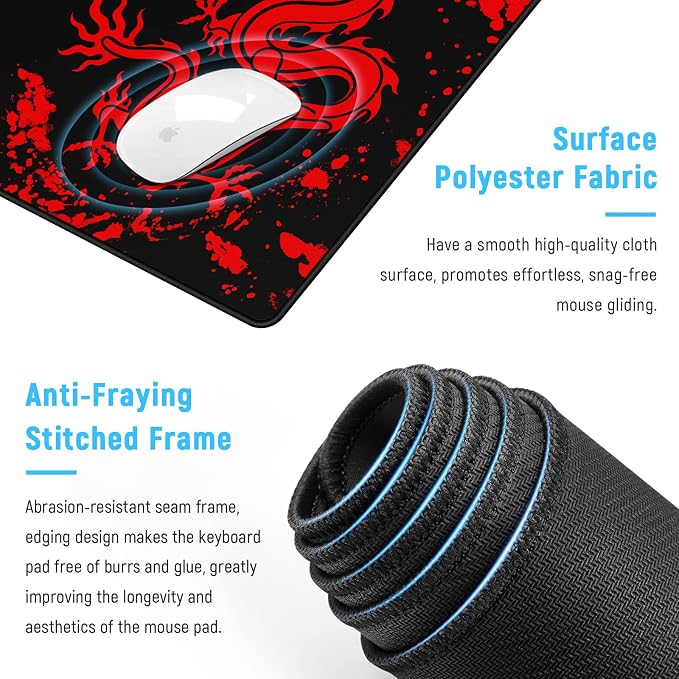 JIALONG Gaming Mouse Pad Large Size 35.4x15.7 inches Extended Desk Mousepad with Personalized Design for Laptop, Computer PC - Red Dragon - Image 4