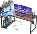 Homieasy Small Gaming Desk with Power Outlets Pegboard LED Light, 51 Inch L Shaped Computer Desk with Monitor Stand Storage Shelves, Reversible Corner Desk with Headset Hooks, Rustic Brown by Homieasy