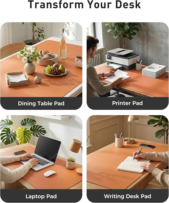 Aothia Faux Leather Desk Mat - Large Mouse Pad, Non-Slip PU Leather Blotter, Waterproof Writing Surface for Office and Home (Hermes Orange, 42" x 17") - Image 6