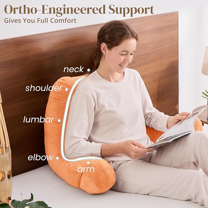 Sasttie Reading Pillow for Bed, Back Pillow for Sitting Up, Orange - Image 4