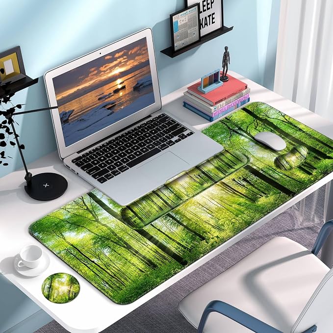 4 in 1 Mouse Pad and Keyboard Wrist Rest,Large Desk Mat,Coaster Set-Forest - Image 7