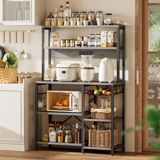SUPERJARE Bakers Rack with Power Outlet, 35.4 Inches Coffee Bar with Basket - Image 2