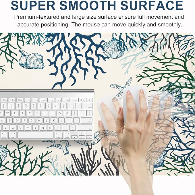 L-SPOUTTO Cute Desk Mat for Keyboard and Mouse, XXL Coral Large Mouse Pad | Non-Slip Keyboard Pad Waterproof Desktop Mat for Laptop Computer Work Game Home Office-Ocean Coral - Image 7