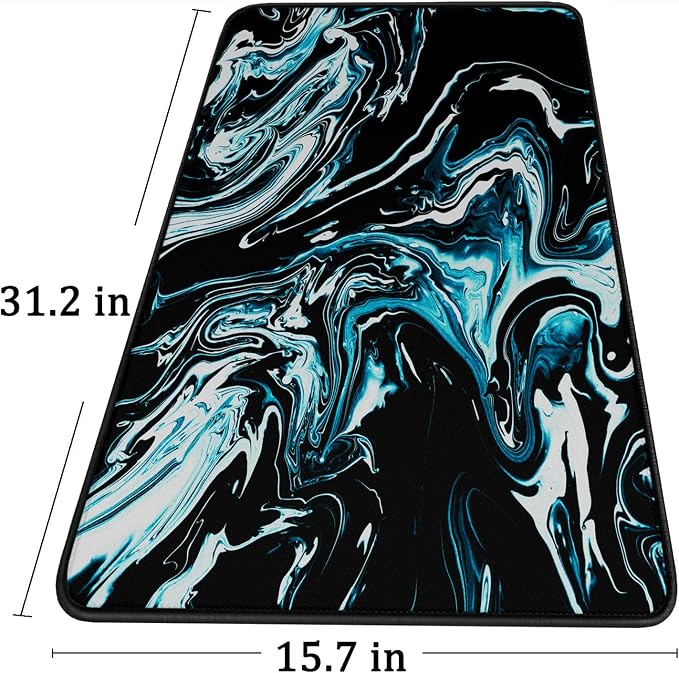 Gaming Mouse Pad with Stitched Edges, Durable Non-Slip Natural Rubber Base, Waterproof Computer Keyboard Pad Mat for Esports Pros/Gamer/Desktop/Office/Home - Marble Cyan - Image 6