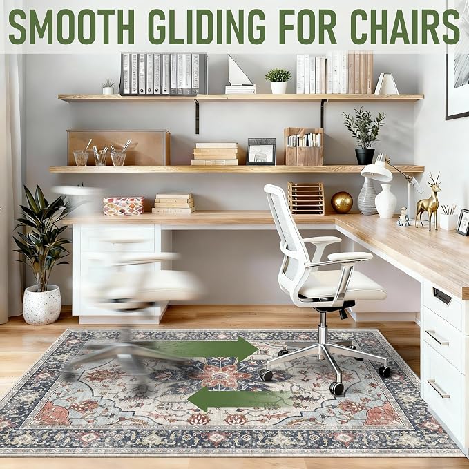 48"x60" Office Chair Mat for Hardwood, Under Desk Chair Mat for Home Office, Anti-Slip Office Rugs for Rolling Chairs, Floor Protector Washable Rugs Orange Multi - Image 6