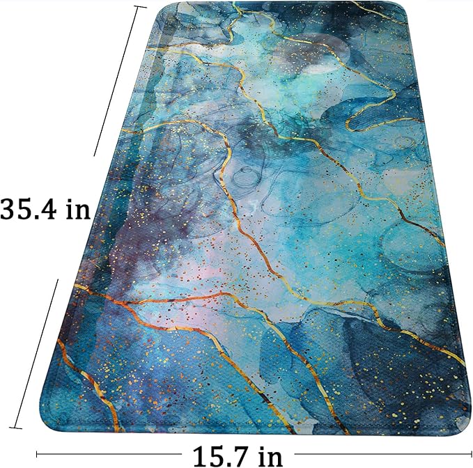 Large Mouse Pad with Stitched Edges, (35.4X15.7In) Durable Non-Slip Natural Rubber Base, Waterproof Computer Keyboard Pad Mat for Esports Pros/Gamer/Desktop/Office/Home, MarbleBlue - Image 6