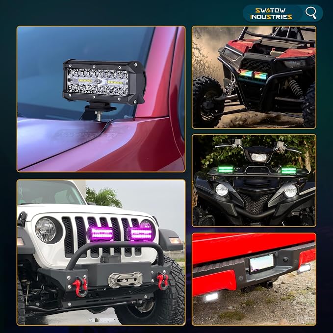 RGB Pod Lights 7 Inch LED Light Bar RGBW Color Changing Light Pods RGB LED Offroad Driving Lights for Wrangler F150 Toyota Ram Chevy Pickup Truck UTV RZR Can-am ATV - Image 5