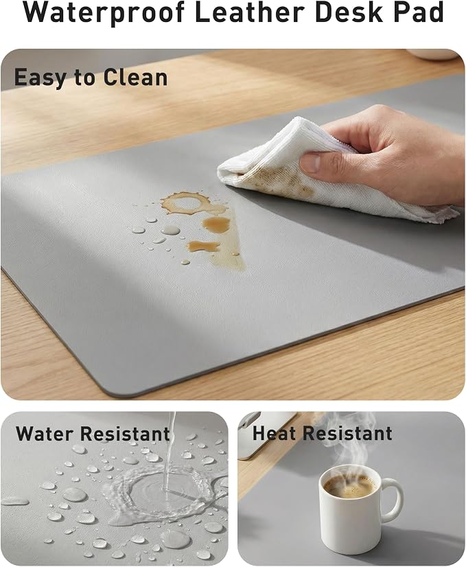 Aothia Faux Leather Desk Mat - Large Mouse Pad, Non-Slip PU Leather Blotter, Waterproof Writing Surface for Office and Home (Light Grey, 42" x 17") - Image 7