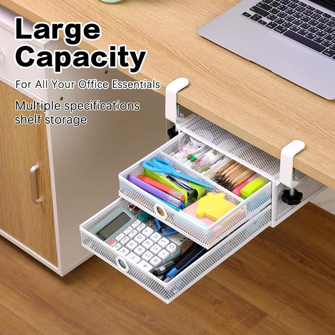 Under Desk Drawer, Clamp on Desk Organizer Slide Out Table Storage No Drill - Image 2