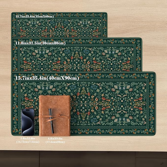 iCasso Desk Mat,Mouse Pad for Office Decor,35.4x15.7in,Deep Green | Back to School Desk Pad Mat, Anti-Slip Big Mousepad with Stitched Edges for Computer Desktop,Smooth Water-Resistant - Image 2