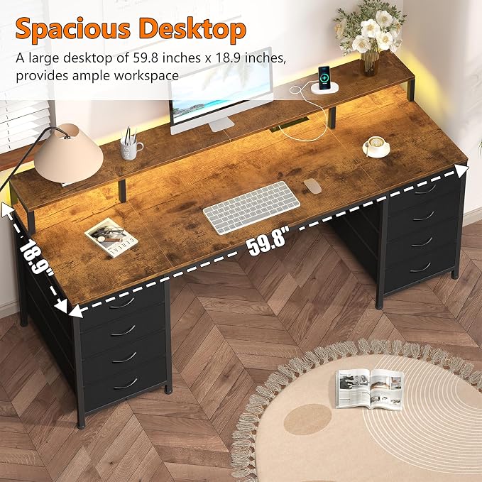 60" Computer Desk with 8 Drawers & Monitor Stand for Home Office, Bedroom - Image 6