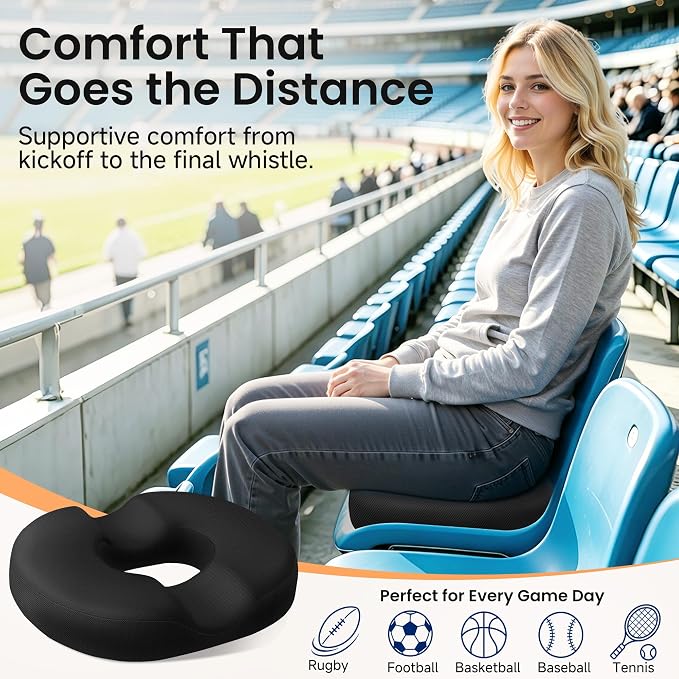 CloudBliss Donut Pillow Stadium Seat Cushion for Tailbone Pain Relief and Hemorrhoids, Memory Foam Seat Chair Cushion, Portable Seat Cushions for Bleachers, Car, Home & Office - Image 8