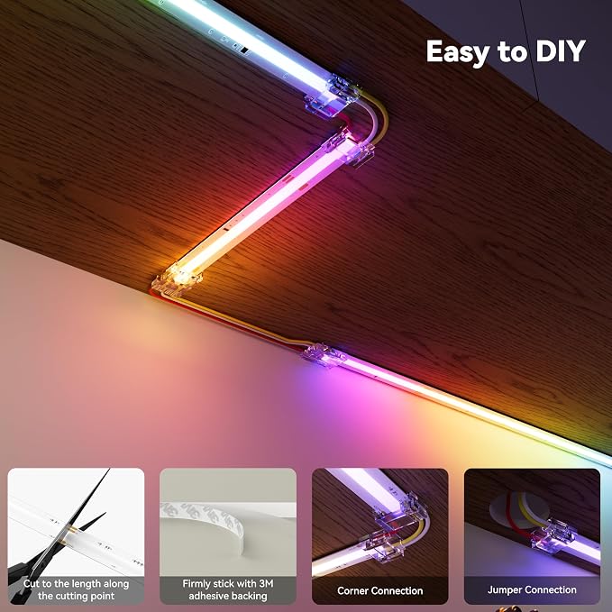 PAUTIX COB LED Strip Lights Pro, UL-Listed RGB Smart IC Chasing Color Addressable COB LED Tape Light, Music Sync Flexible RGB LED Lights, Smart Strip Light, for Party, Bedroom, Color Changing, 20ft - Image 7