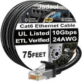 Jadaol [UL Listed Snagless Cat6 Ethernet Cable 75 ft 10Gbps, PoE++, Black by Jadaol