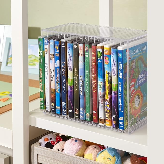 STORi Stackable Clear Plastic DVD Organizer with Rubber Feet | Rectangular Holder Perfect for Theater Room | Holds up to 14 Standard DVD Cases | Made in USA - Image 4