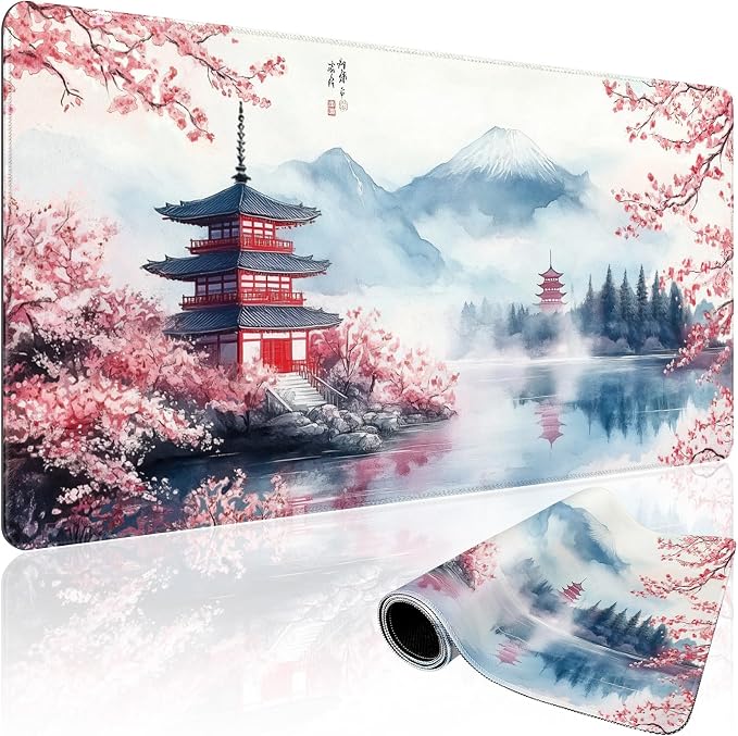 Japanese Cherry Blossom Large Gaming Mouse Pad Desk Mat 31.5x15.7 | Extended Mousepad, Non-Slip Rubber Base , Stitched Edges, for Computer/Laptop/Office/Home by Mcapirivo
