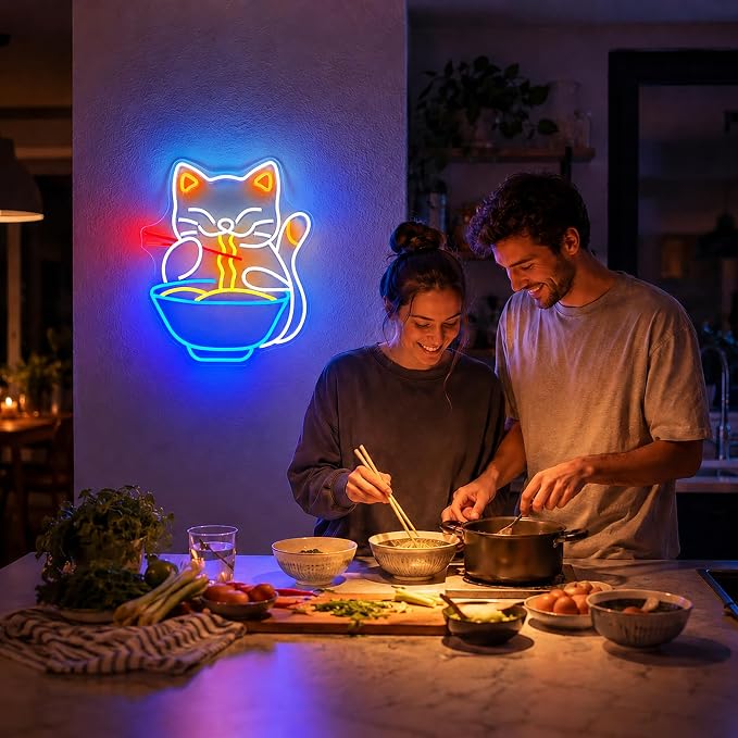 Neon Sign, Ramen Cat Neon Signs for Wall Decor LED Signs Neon Light - Image 6