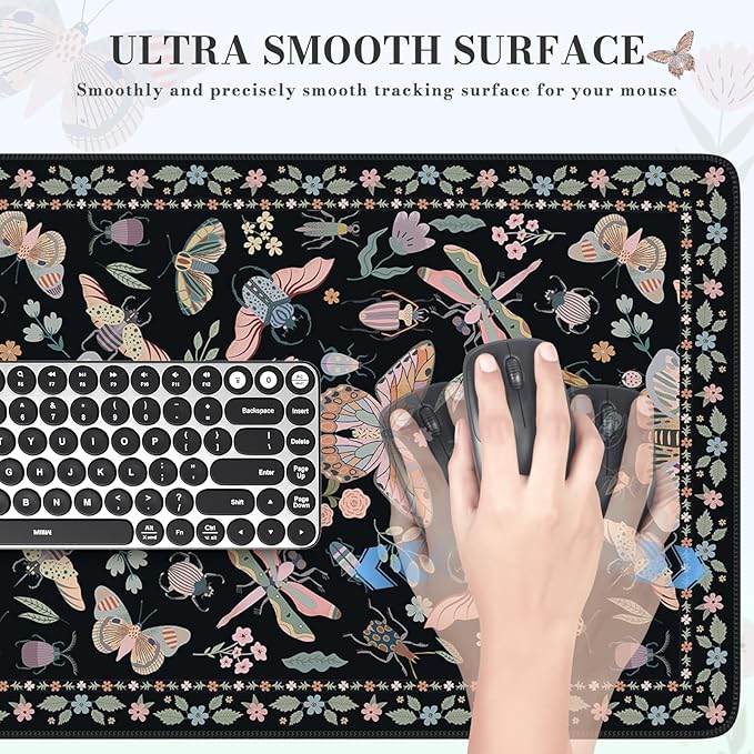 iCasso Black Large Mouse Pad, Desk Matt for Desktop, Insects | XXL Desk Mat for Keyboard and Mouse, Anti-Slip Big Mousepad Computer Mat with Stitched Edges - Image 4