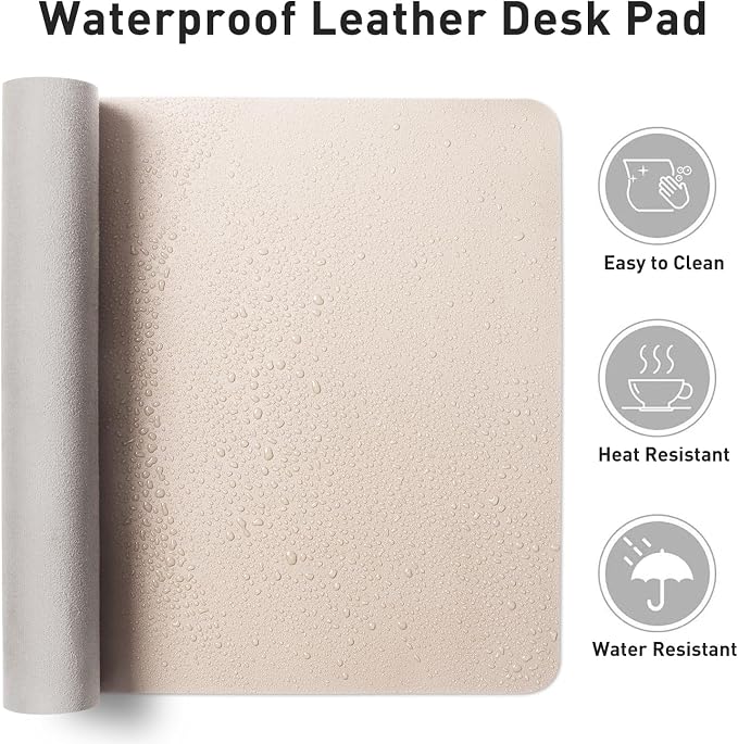 Aothia Faux Leather Desk Mat - Non-Slip PU Leather Desk Blotter, Waterproof Writing Surface, Large Desk Pad for Office & Home (Eggshell, 55" x 24") - Image 7