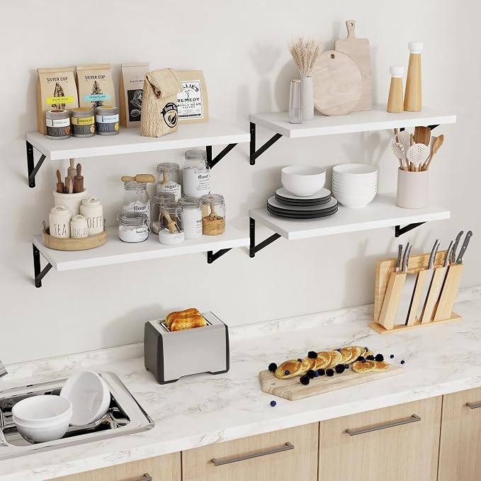 Axeman Deep Floating Shelves - 16 Inch Wide x 12 Inch Deep White Wall Shelves Set of 2-12 Inch Deep White Wood Shelves for Wall Storage & Decor - Image 8