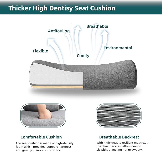 DUMOS Home Office Desk Chair, Gaming Chair with Footrest | High-Back Mesh, 360° Rolling Swivel Wheels, Comfortable Headrest, Lumbar Support, Student, Elegant Grey - Image 3
