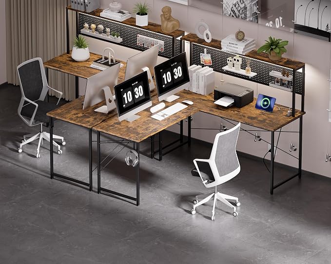 Pamray 60 Inch L Shaped Gaming Desk with Shelves and Storage | With Pegboard LED Lights Power Outlets, Reversible, Suitable for Home Office Bedroom Living Room Dorms Apartments - Image 8