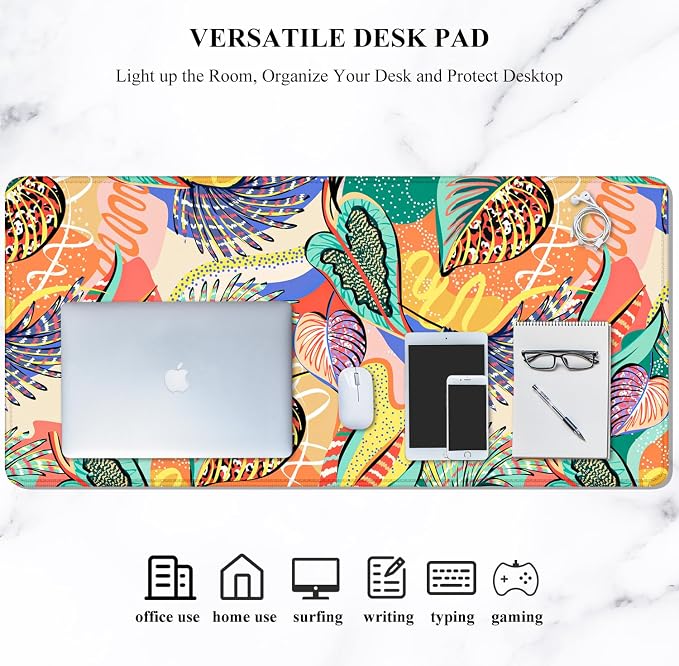 Auhoahsil Desk Mouse Pad, Large Gaming Mousepad, XXL Desk Pad, Extended Long Superior Micro-Weave Cloth Non-Slip Rubber Big Computer Mouse Mat for Gamer, Office & Home, 35" x 15", Tropical Leaves - Image 7
