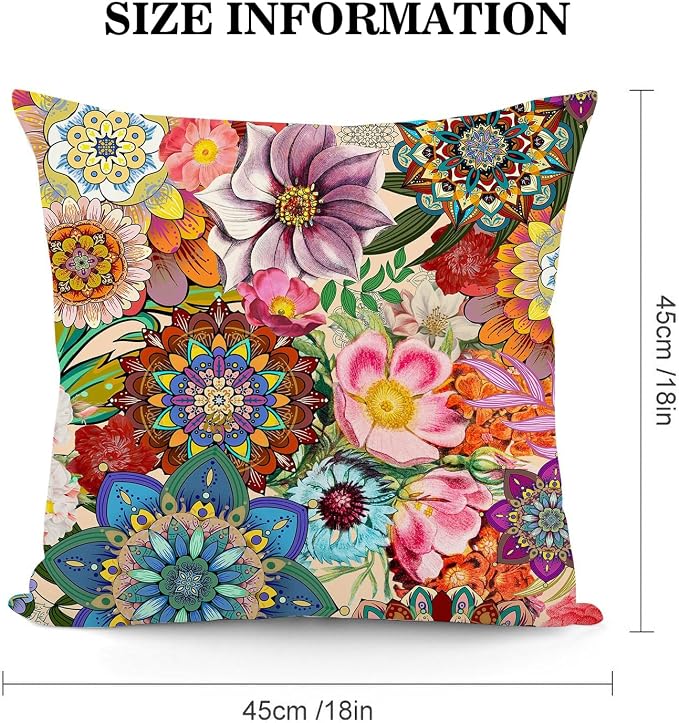 Boho Floral Throw Pillow Covers for Couch 18x18, Colorful Decorative Pillow Cases Aesthetic Set of 2,Outdoor Cushion Covers for Sofa Bed Chair Home Decor - Image 5