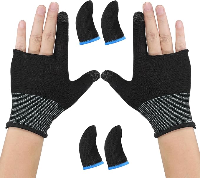2 Pairs Mobile Gaming Gloves, Ultra-Thin Mobile Gaming Gloves Touchscreen Game Finger Sleeves Game Glove for Sweaty Hands Anti-Sweat Finger Sleeve Breathable for Phone Tablet Players Streamer by Vin+Beauty