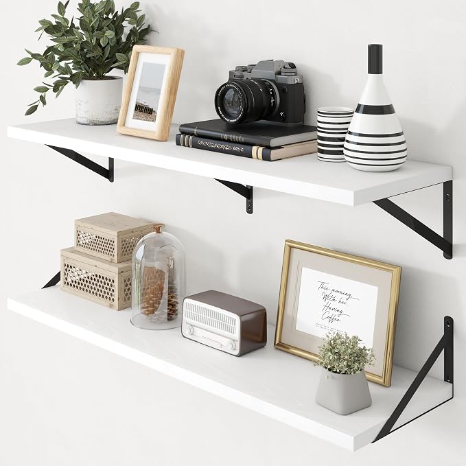 Axeman Deep Floating Shelves - 40 Inch White Floating Shelves Set of 2-12 Inch Deep Wood Wall Shelves for Living Room Bathroom Kitchen by Axeman
