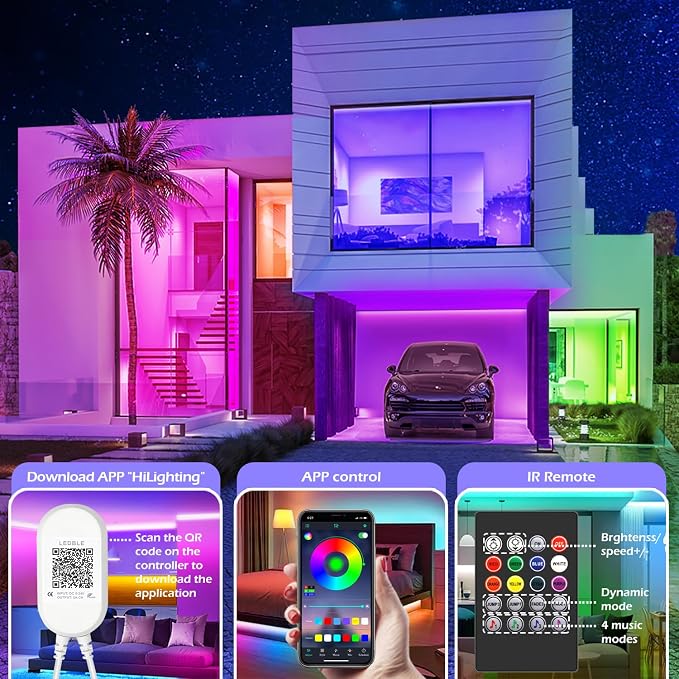 LETIANPAI Led Strip Lights, 82ft/25m Long Smart Led Light Strips Music Sync 5050 RGB Color Changing Rope Lights,Bluetooth APP/IR Remote/Control Led Lights for Bedroom,Home Decoration,Party,Festival - Image 2