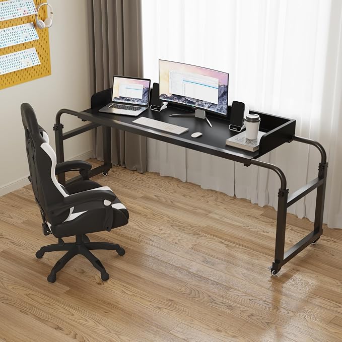 TigerDad Overbed Table with Wheels Overbed Desk Over Bed Desk King Queen Bed Table Overbed Laptop Table Over Bed Table with Wheels(Black) - Image 3